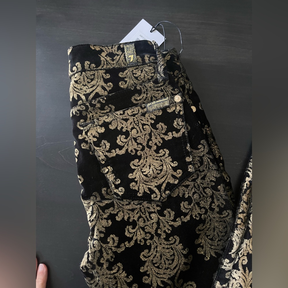Velvet Stamped Gold Baroque print jeans, 7 For All Mankind - Picture 8 of 12